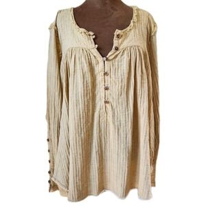 We The Free pale mustard yellow Button-Front Long Sleeve Top Medium Flowy
